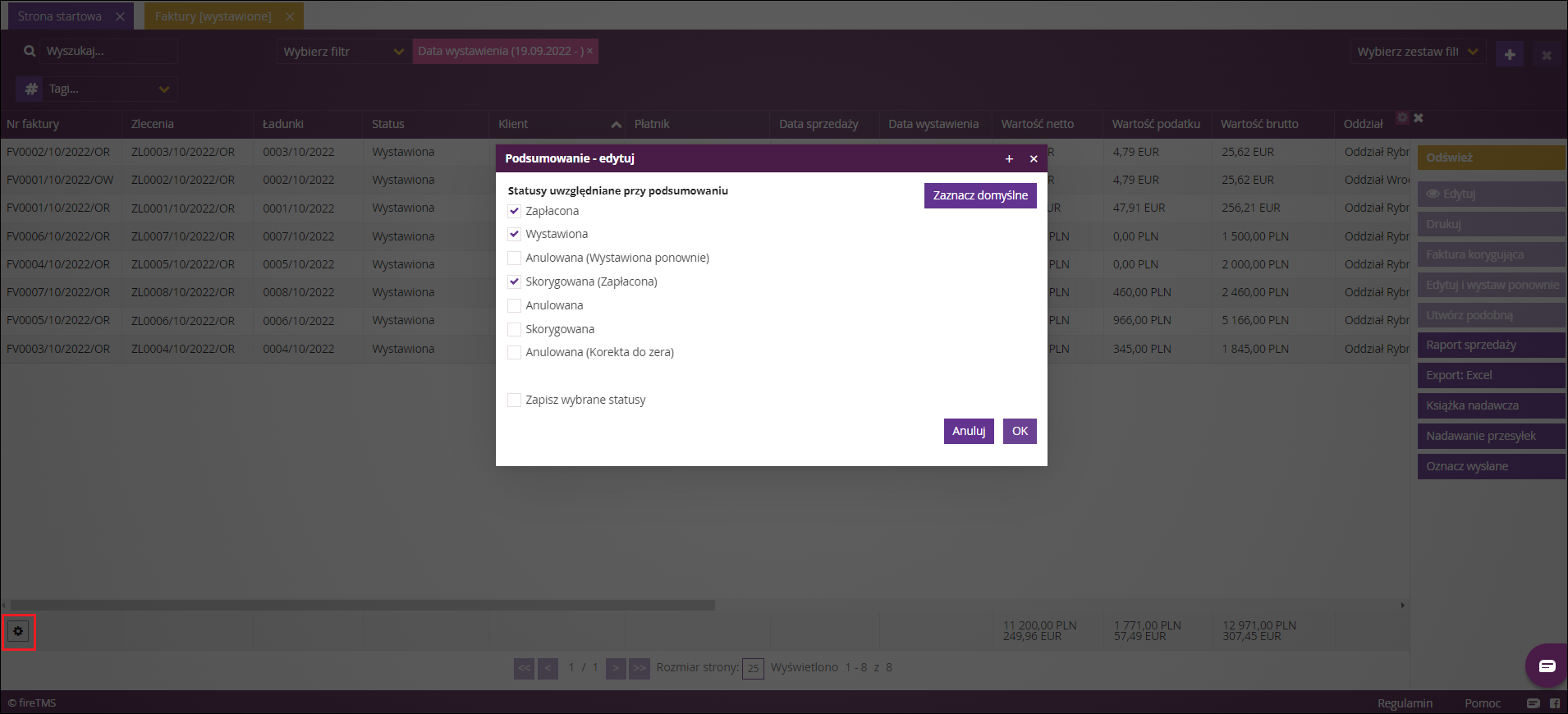 lista z fakturami