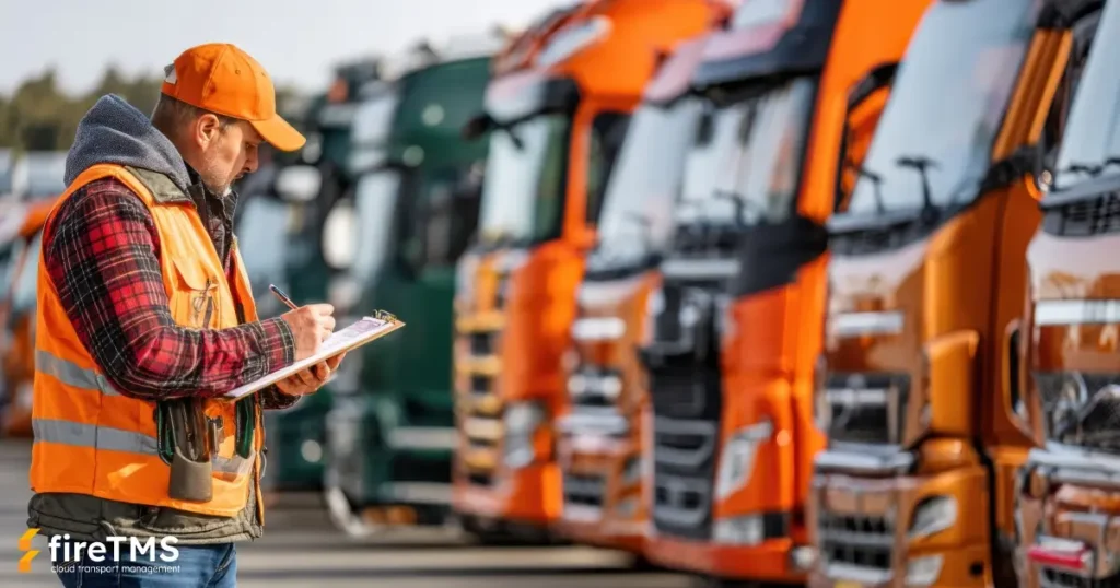 Ein Disponent überwacht die Lkw-Flotte auf dem Parkplatz – dabei kann ihm moderne Speditionssoftware helfen