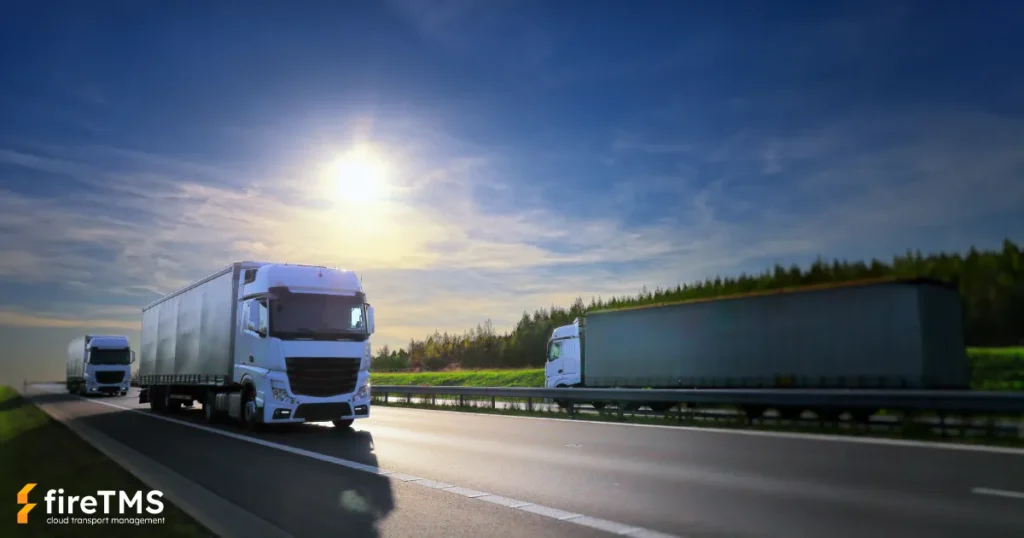Pojazdy ciężarowe, realizujące zlecenia transportowe wprowadzone do systemu fireTMS za pomocą asystenta AI