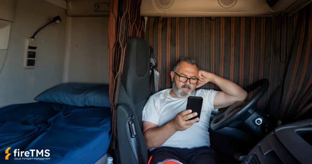 Ein Lkw-Fahrer, der sich nach einem Tag am Steuer ausruht. Seine Ruhezeit wird vom Smart Tacho 2 aufgezeichnet