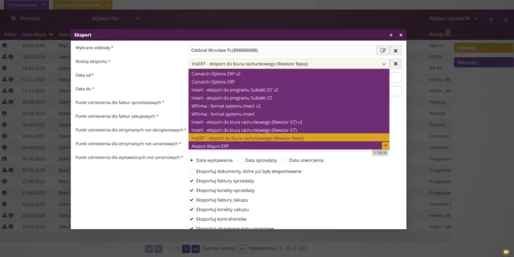 Zrzut ekranu z systemu fireTMS